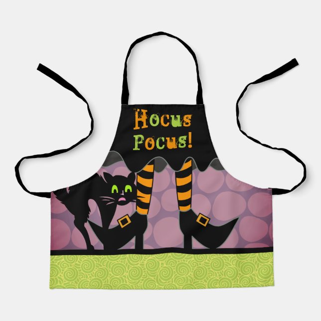 Hocus Pocus Quote Halloween Witch Legs Black Cat Apron (Front)