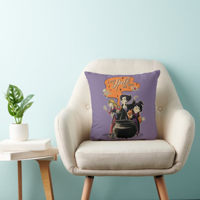 Hocus Pocus Retro Spellcasting Cauldron Throw Pillow (Chair)