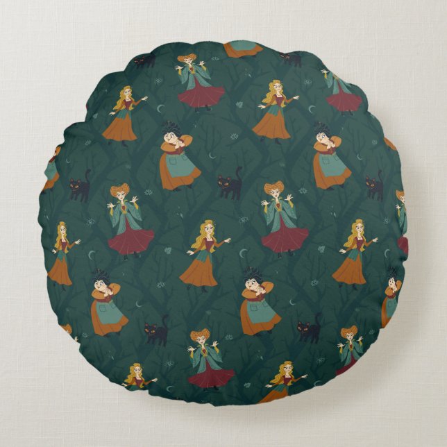 Hocus Pocus Sanderson Sisters Forest Pattern Round Pillow (Front)