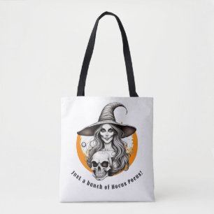 Hocus Pocus Skeleton Witch Halloween Realistic Art Tote Bag