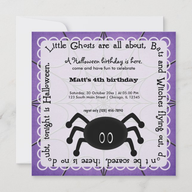 Hocus Pocus Spider Birthday Invitation (Front)
