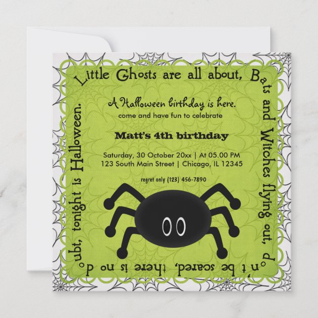 Hocus Pocus Spider Birthday Invitation (Front)