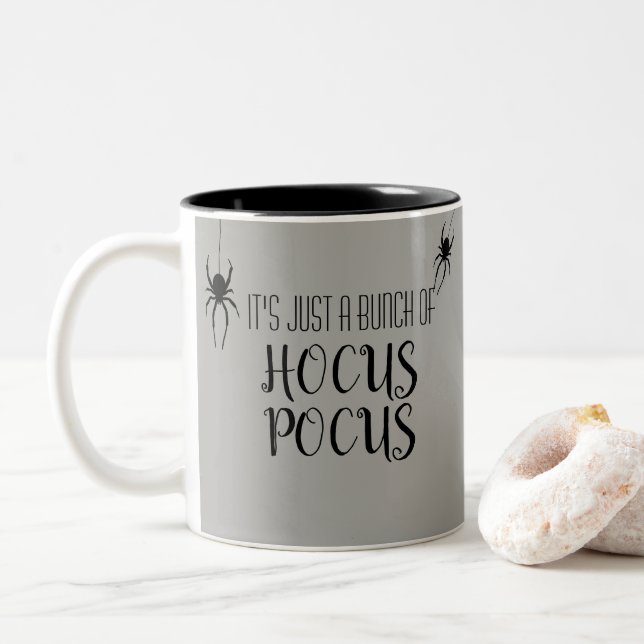 Hocus Pocus Spider Halloween Pillow Two-Tone Coffee Mug (With Donut)