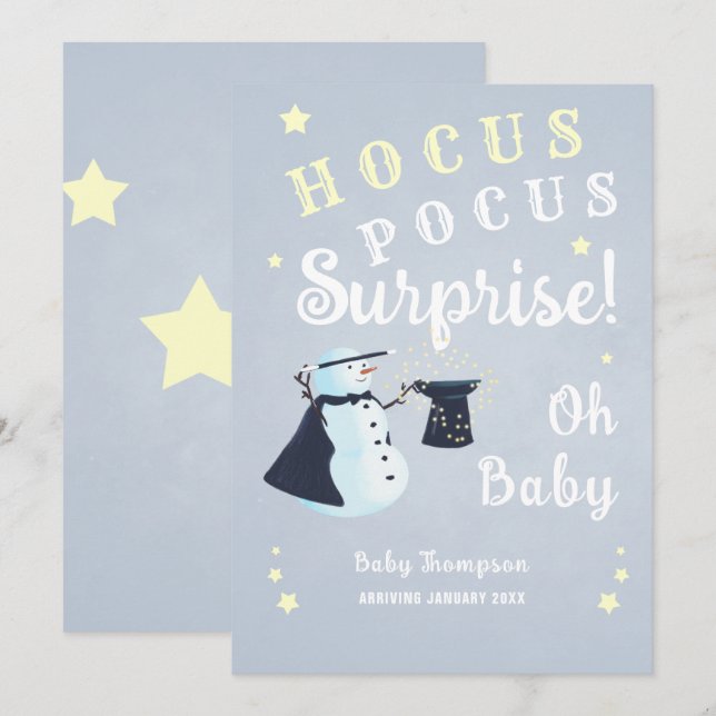 Hocus Pocus Surprise Winter Snowman Pregnancy  Invitation (Front/Back)