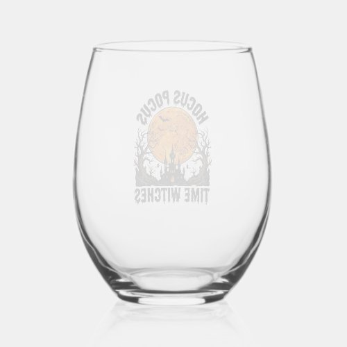 Hocus Pocus Time Witches Vintage Halloween Shirt D Stemless Wine Glass
