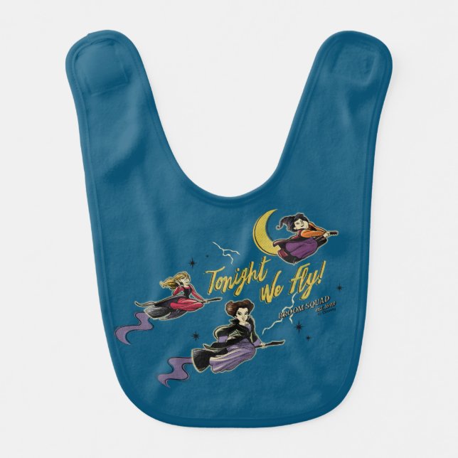 Hocus Pocus Tonight We Fly Broom Squad Baby Bib (Front)