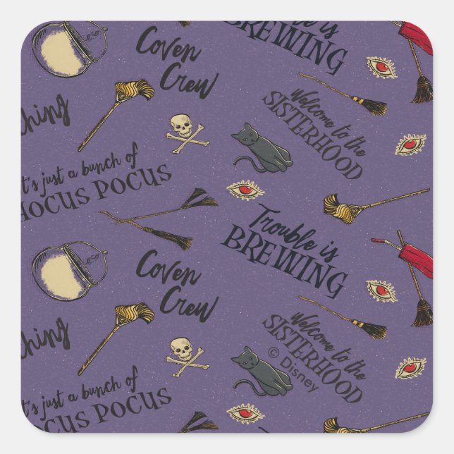 Hocus Pocus Trouble is Brewing Pattern Square Sticker (Front)