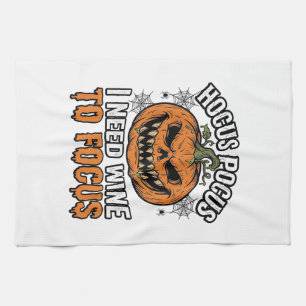 Hocus Pocus Wine Pumpkin Halloween Shirt Design_1 Kitchen Towel
