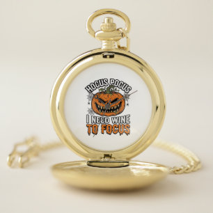 Hocus Pocus Wine Pumpkin Halloween Shirt Design_1 Pocket Watch