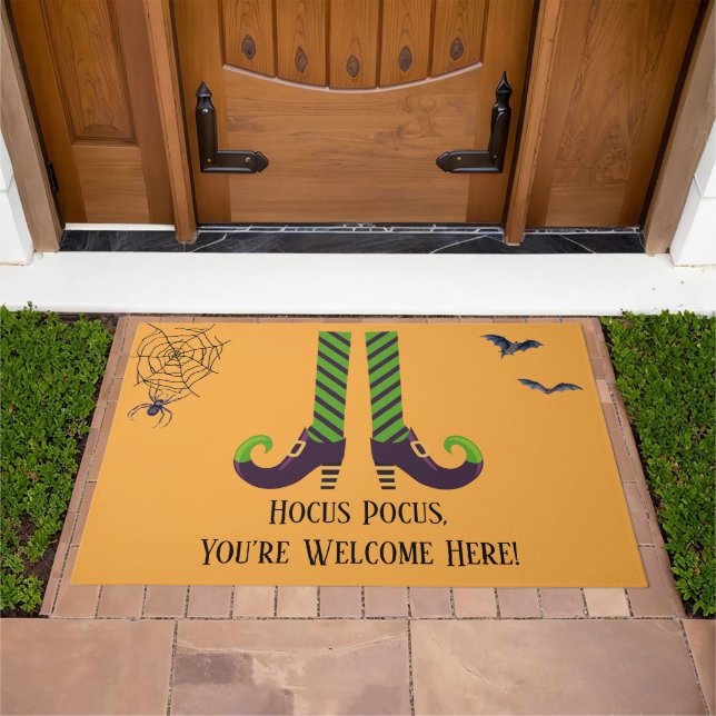 Hocus Pocus Witch Boots Bats Spider Web Halloween Doormat (Outdoor)