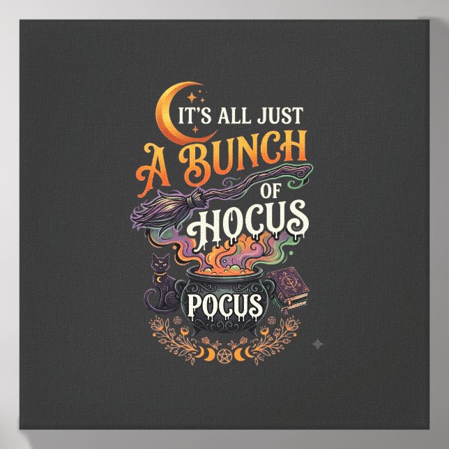 Hocus Pocus Witch Broom Black Cat Magic Cauldron H Canvas Photo Tile (Front Set)