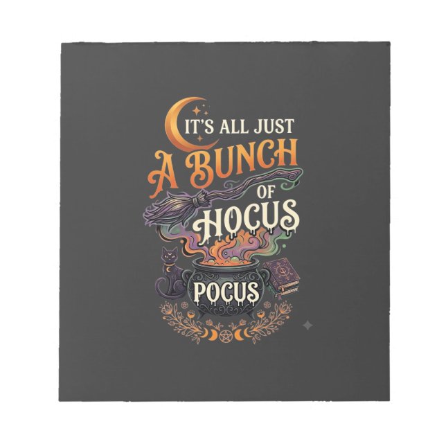 Hocus Pocus Witch Broom Black Cat Magic Cauldron H Notepad (Front)