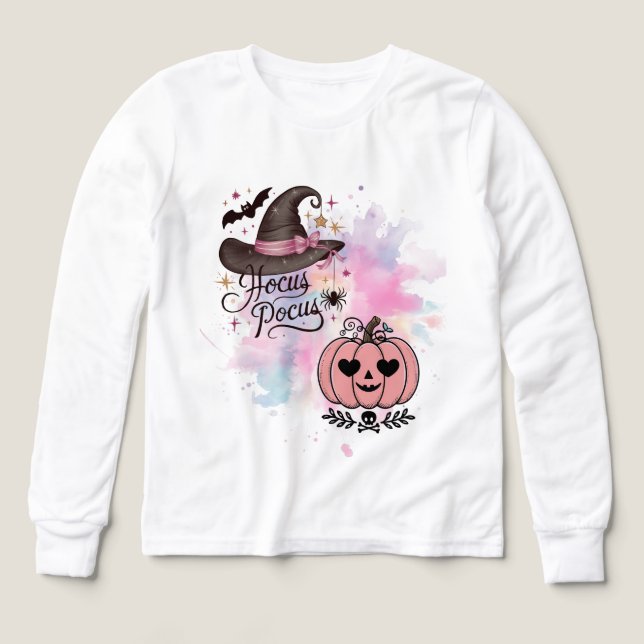 Hocus Pocus Witch Hat and Pink Pumpkin Tri-Blend Shirts (Design Front)