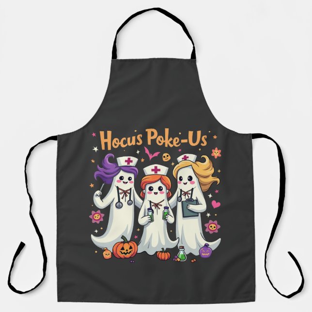 Hocus-Poke Us Nursing Spooky Halloween Ghost  Apron (Front)