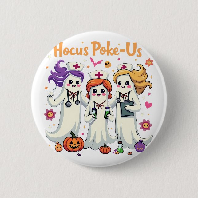Hocus-Poke Us Nursing Spooky Halloween Ghost  Button (Front)