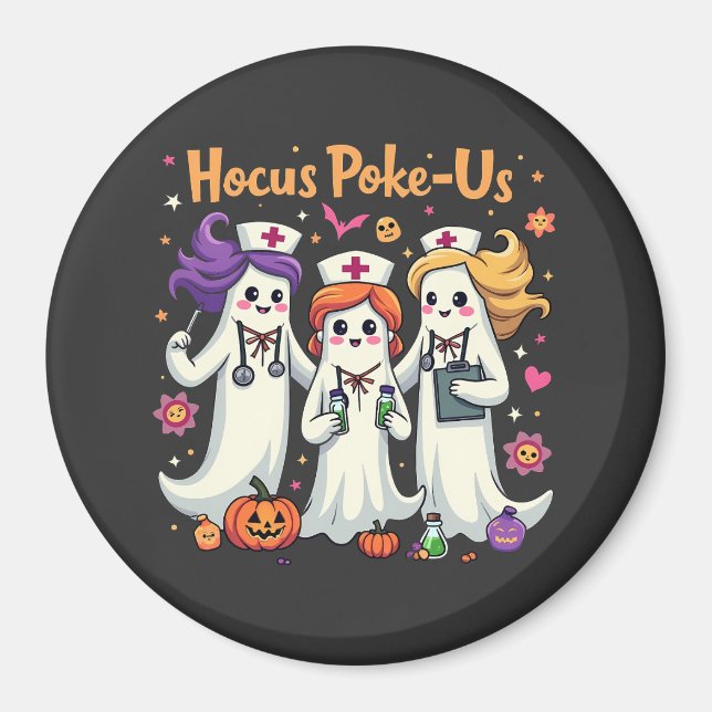 Hocus-Poke Us Nursing Spooky Halloween Ghost  Magnet (Front)
