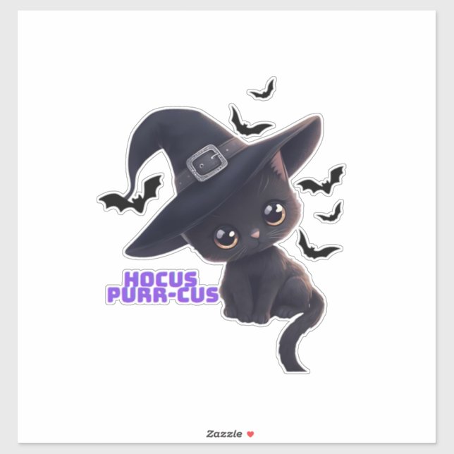 Hocus Purr-cus Cute Black Cat Halloween Art Classi Sticker (Sheet)