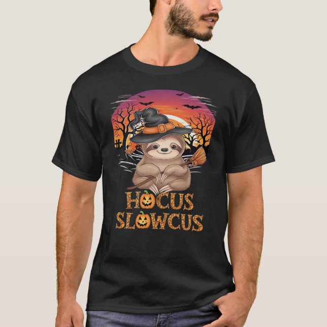 Hocus Slowcus Sloth lovers Halloween costume tee E (Front)