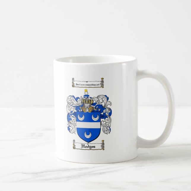 HODGES FAMILY CREST -  HODGES COAT OF ARMS COFFEE MUG (Right)