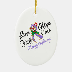 Hodgkin Lymphoma Hope Love Cure Happy Holidays Ceramic Ornament