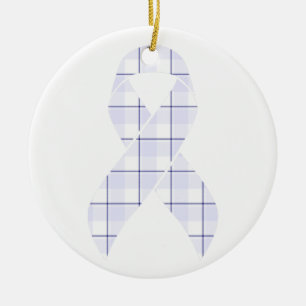 Hodgkin's Lymphoma Awareness Plaid Lavender Ribbon Ceramic Ornament