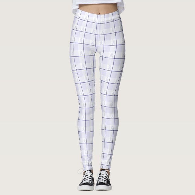 Hodgkin's Lymphoma Awareness Plaid Lavender Ribbon Leggings (Front)