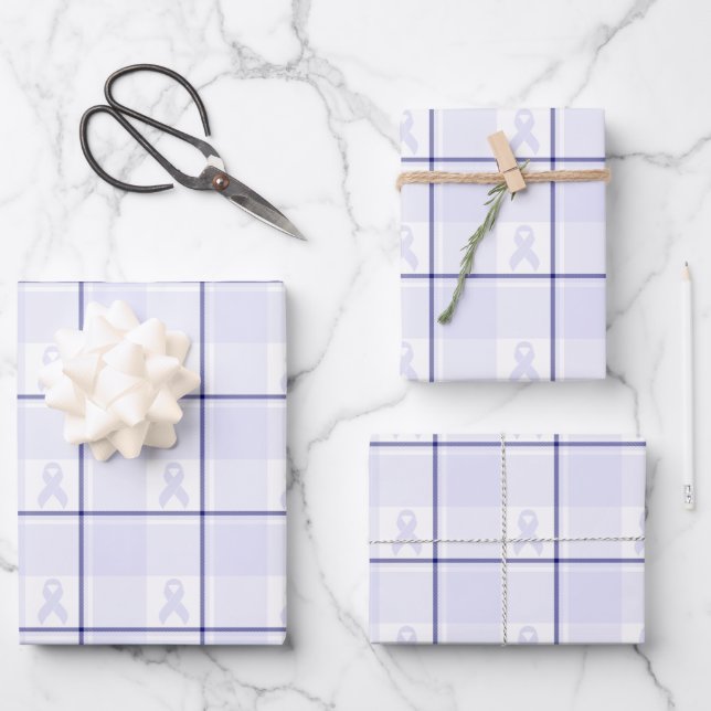 Hodgkin's Lymphoma Awareness Plaid Lavender Ribbon Wrapping Paper Sheets (Front)