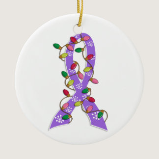 Hodgkin's Lymphoma Christmas Lights Ribbon Ceramic Ornament