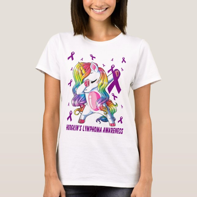 hodgkin's lymphoma dabbing unicorn warrior T-Shirt (Front)