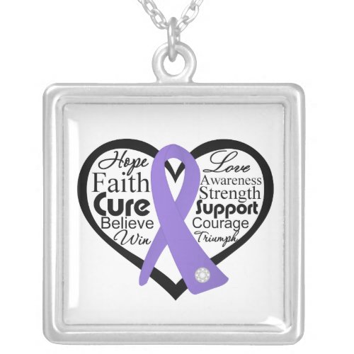 Hodgkins Lymphoma Heart Ribbon Collage Silver Plated Necklace