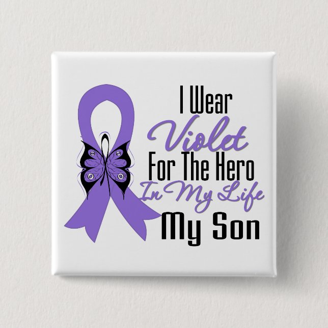 Hodgkins Lymphoma Ribbon My Hero My Son Button (Front)