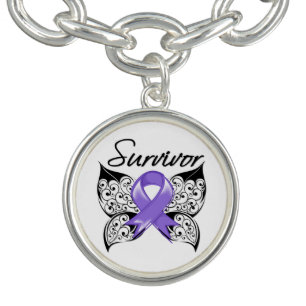 Hodgkin's Lymphoma Survivor Butterfly Ribbon Charm Bracelet