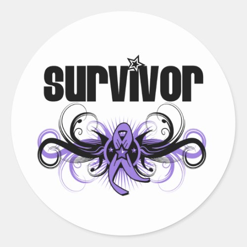 Hodgkins Lymphoma Survivor Grunge Winged Emblem Classic Round Sticker
