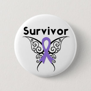 Hodgkins Lymphoma Survivor Tribal Butterfly Pinback Button