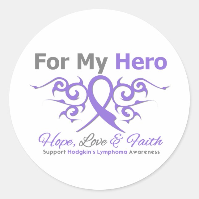 Hodgkins Lymphoma Tribal Ribbon Hero Classic Round Sticker (Front)