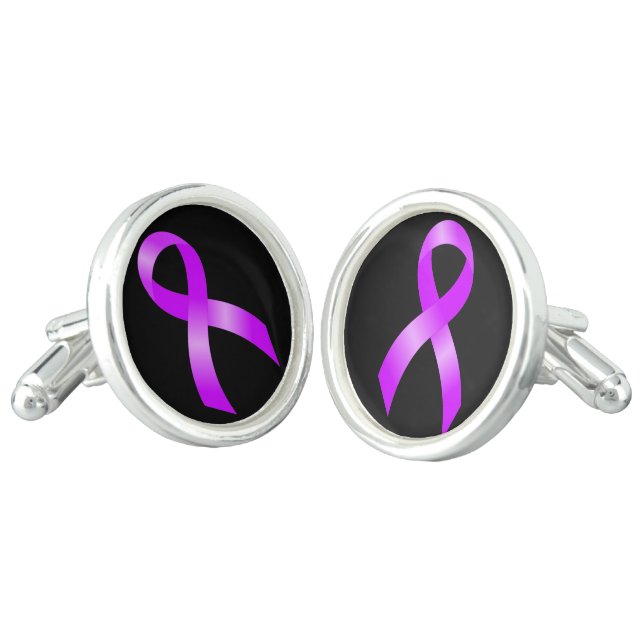 Hodgkins Lymphoma Violet Ribbon Cufflinks (Angled)