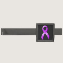 Hodgkins Lymphoma Violet Ribbon Gunmetal Finish Tie Clip