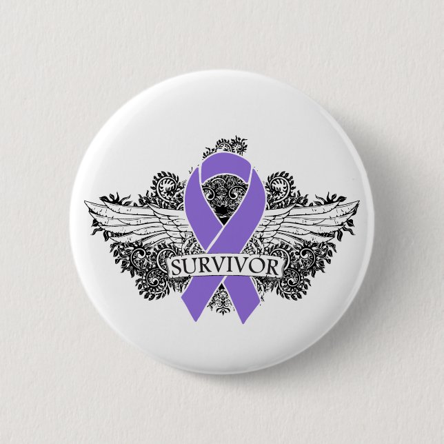Hodgkins Lymphoma Winged SURVIVOR Ribbon Pinback Button (Front)