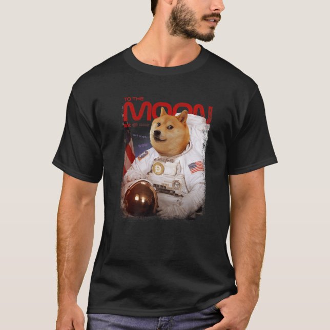 HODL DOGE To The Moon Astronaut DOGE Crypto Meme D T-Shirt (Front)