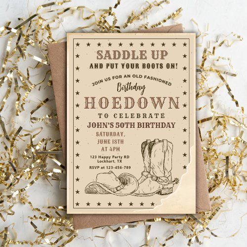 Hoedown Birthday Party Cowboy Birthday Invitation