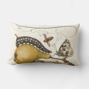 Hoefnagel Vintage Pear & Insects 1500s Renaissance Lumbar Pillow
