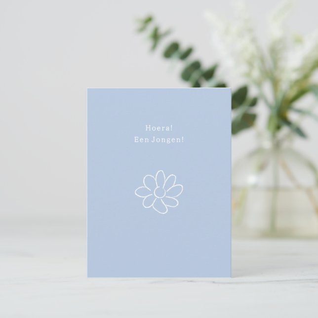 Hoera A Jongen New Baby Bloem Quote Card (Standing Front)