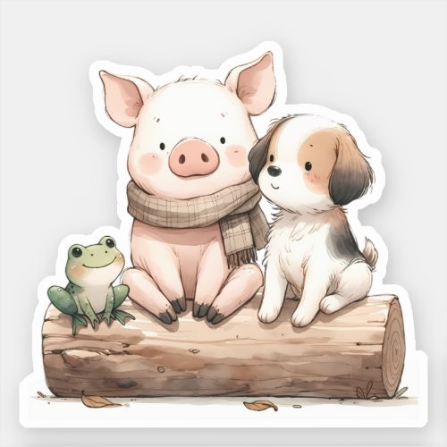 Hog Frog  Dog on a Log Cute Rhyming Animals  Sticker