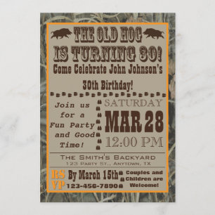Hog Hunting 30th Birthday Invitation with Camo