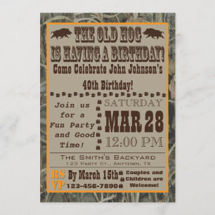Hog Hunting Birthday Invitation with Camo