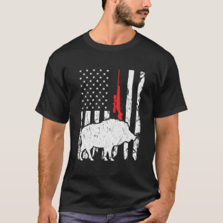 Hog Hunting Us Flag Patriotic American Rifle T-Shirt