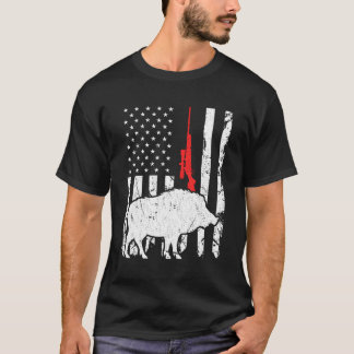 Hog Hunting Us Flag Patriotic American Rifle T-Shirt