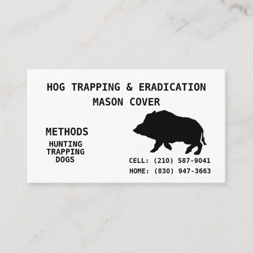 HOG TRAPPING  ERADICATION BUSINESS CARD