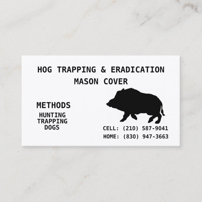 HOG TRAPPING & ERADICATION BUSINESS CARD (Front)