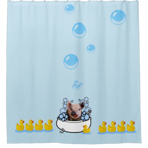 Hog Wash _ Pig in Tub with Rubber Ducky Shower Curtain